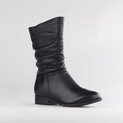 Factory Shop Shoes Mid-Calf Flat Boot in Black - 12871