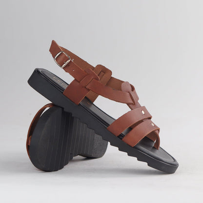 Factory Shop Shoes Unlined Slingback Leather Sandal in Chestnut - 12928