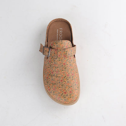 Women’s Froggie Barefoot Clog 12318 in floral leather featuring adjustable comfort footbed, slip-on design, and relaxed casual style.
