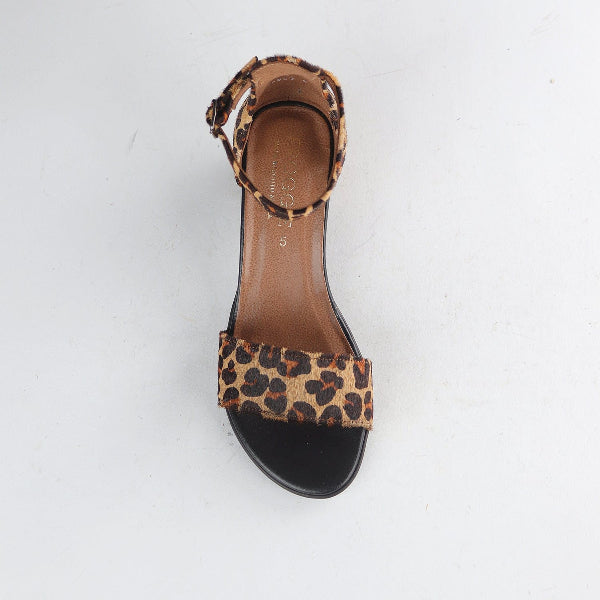Froggie Closed back ankle strap sandal in Cheetah Print - 11879 - top angle. 