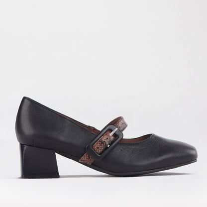 Froggie Shoes 3 / Black Multi / 12606 Mary Jane Block Heel Court in Black Multi - 12606