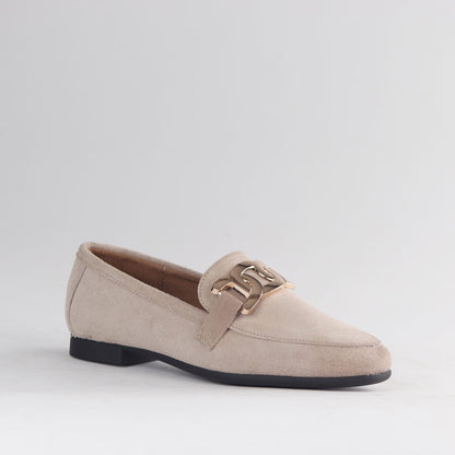 Froggie Shoes Loafers Froggie Women’s Loafer- Chain Detail- Beige Suede -12998