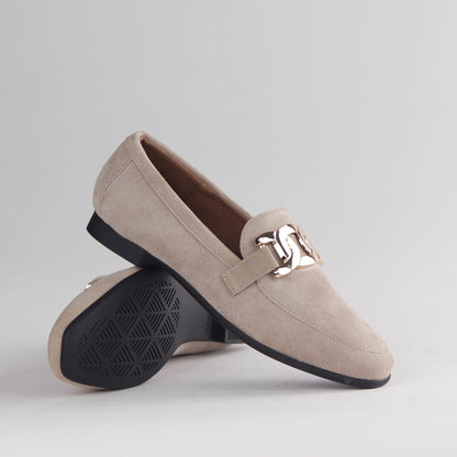 Froggie Shoes Loafers Froggie Women’s Loafer- Chain Detail- Beige Suede -12998