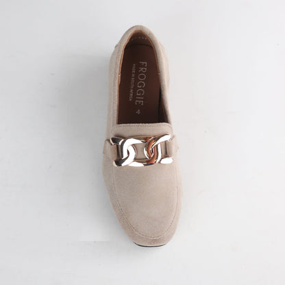 Froggie Shoes Loafers Froggie Women’s Loafer- Chain Detail- Beige Suede -12998