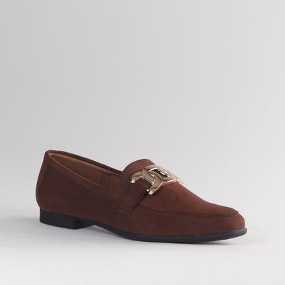Froggie Shoes Loafers Froggie Women’s Loafer- Chain Detail- Brown Suede -12998