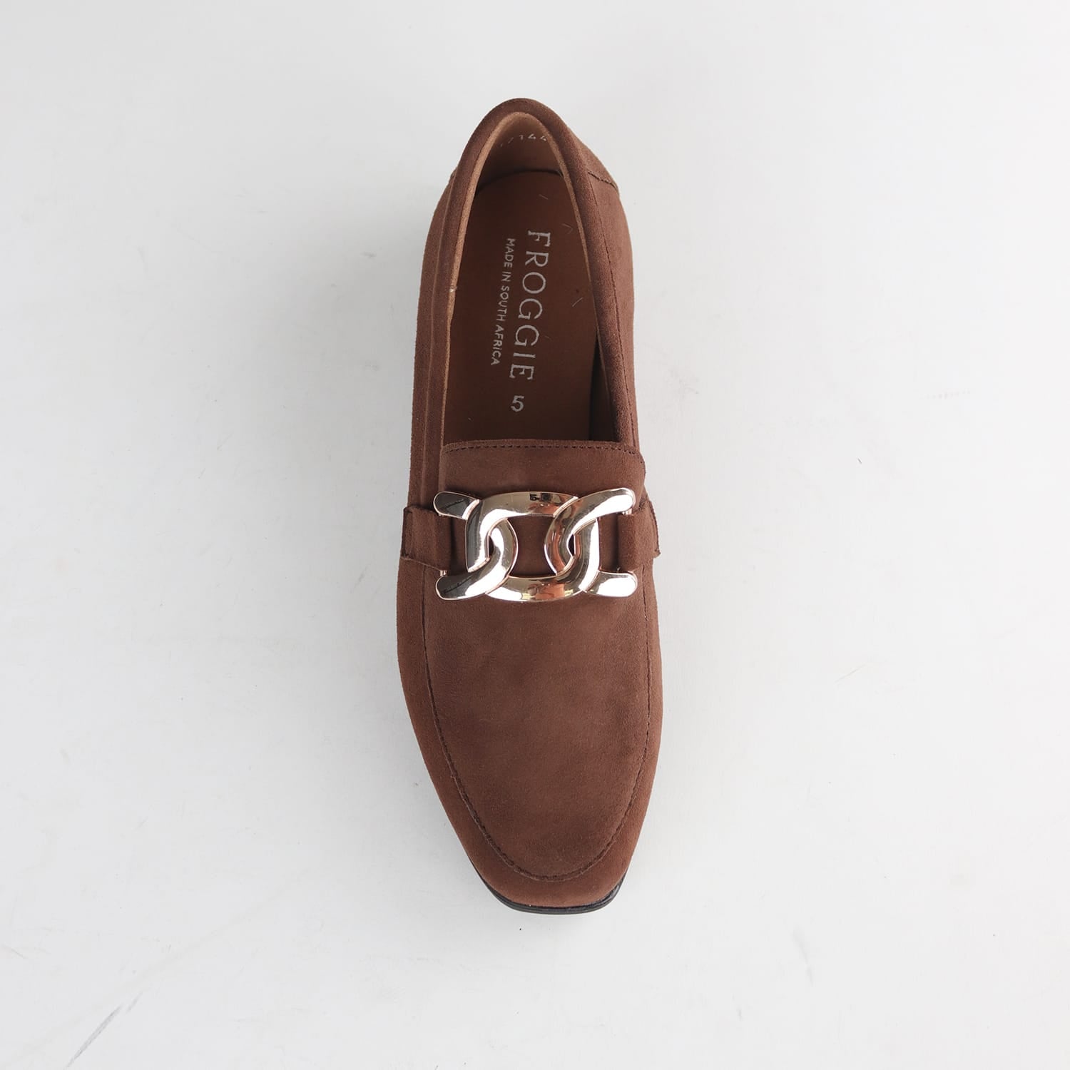 Froggie Shoes Loafers Froggie Women’s Loafer- Chain Detail- Brown Suede -12998