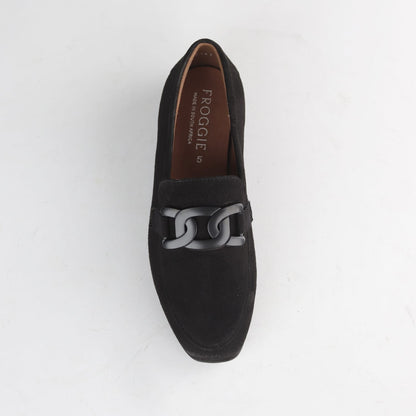 Froggie Shoes Loafers Froggie Womens Loafer-Chain Detail - Black Suede  - 12998