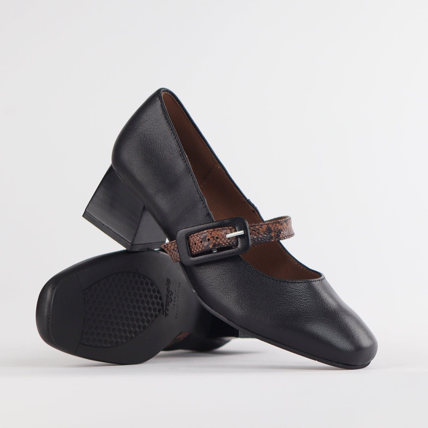 Froggie Shoes Mary Jane Block Heel Court in Black Multi - 12606