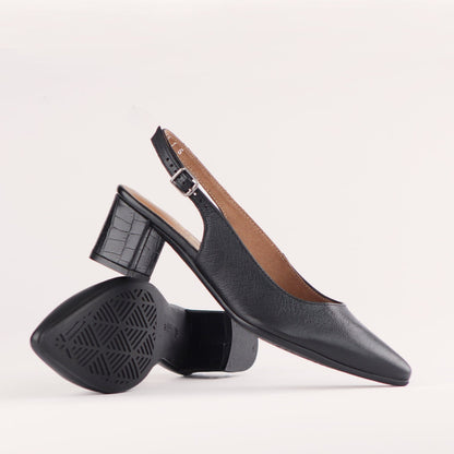 Froggie Shoes Pointed Block Heel Slingback Sandal in Black - 12613