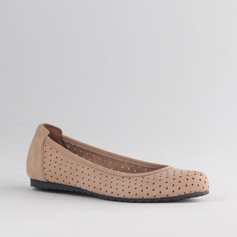 Froggie Shoes Pumps Froggie Women's Flat Punched Pump - Stone nubuck Leather - 13094