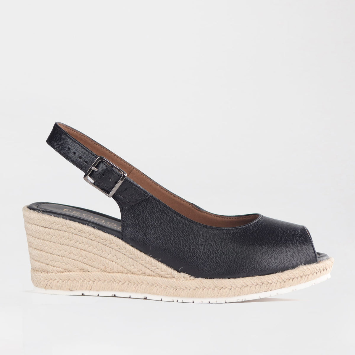 Froggie Shoes Sandals 4 / Black / 13076 Slingback Wedge Peep toe Espadrille