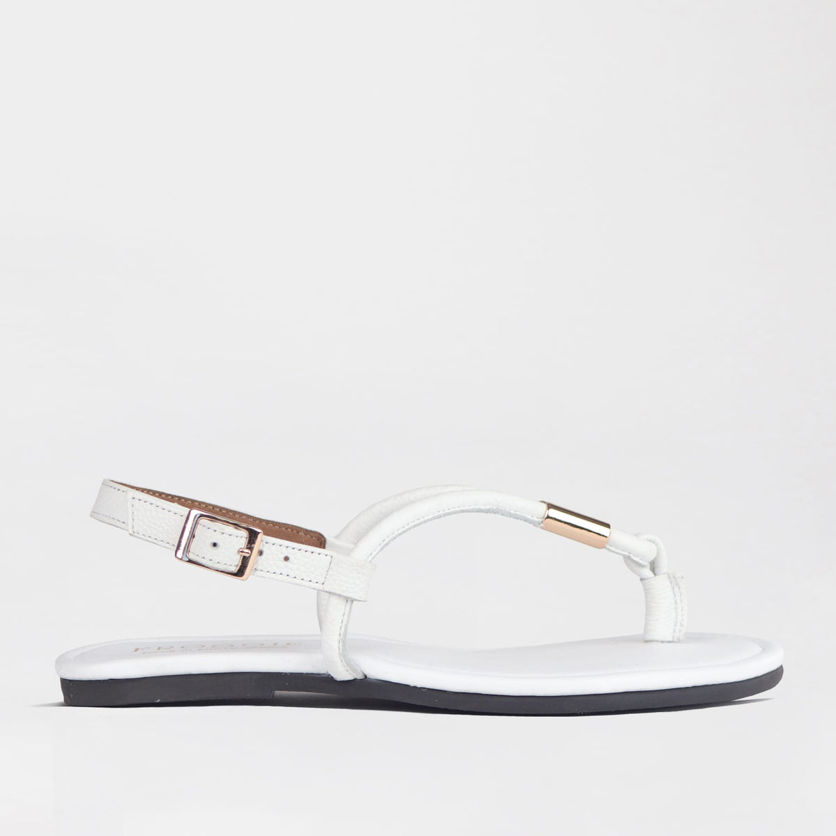 Froggie Shoes Sandals 4 / White / 13085 Flat Thong Sandal with Adjustable Trim
