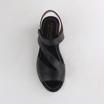 Froggie Shoes Sandals Froggie Women’s Sandal- Velcro- Black  Leather- 12538 - top angle.