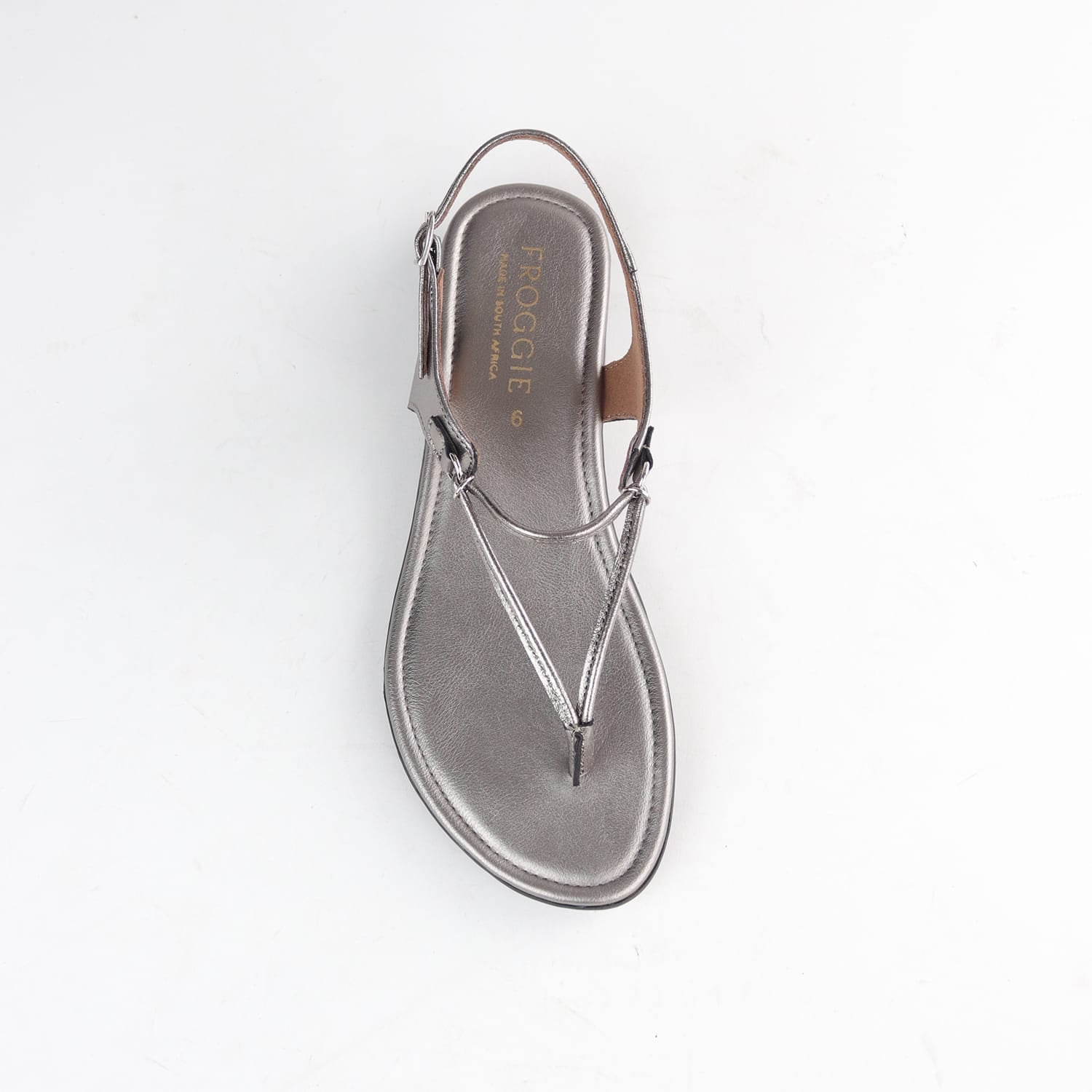 Froggie Shoes Sandals Froggie Women’s Spaghetti Thong Sandal- Pewter Leather- 13075