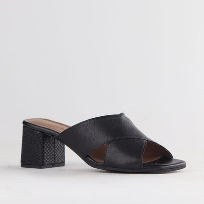 Froggie Shoes Sandals Froggie Womens  Block Heel Mule Sandal-Black Leather - 12738