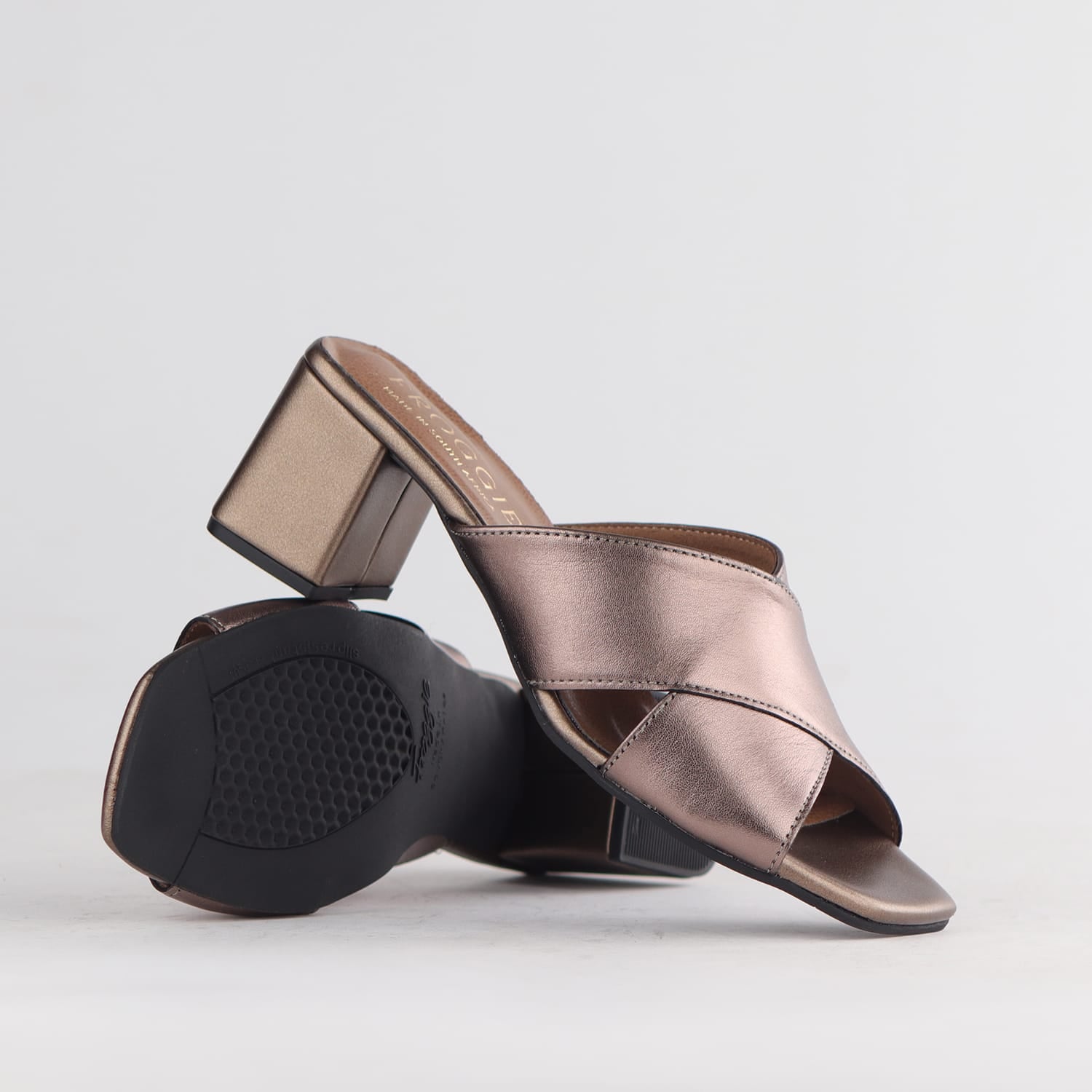 Froggie Shoes Sandals Froggie Womens  Block Heel Mule Sandal-Lead Metallic - 12738