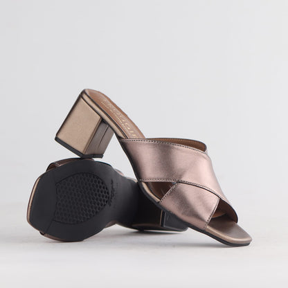 Froggie Shoes Sandals Froggie Womens  Block Heel Mule Sandal-Lead Metallic - 12738