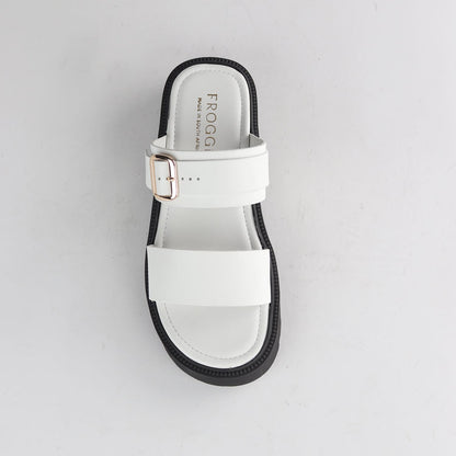 Froggie Shoes Sandals Froggie Womens Double Band Sandal-White Leather - 12695