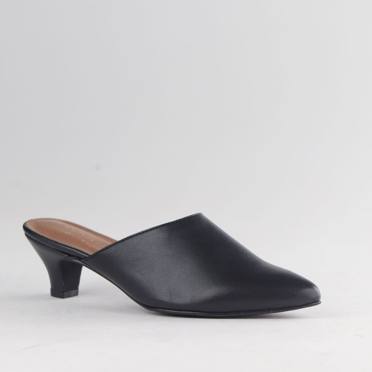 Froggie Shoes Sandals Kitten Heel Mule - side angle. 