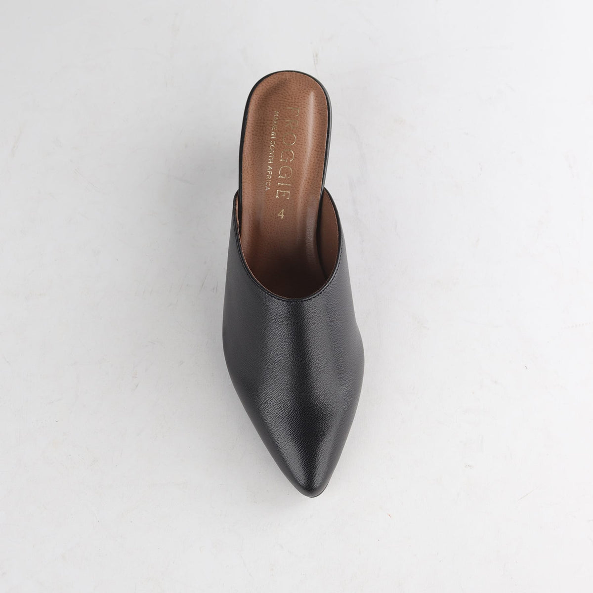Froggie Shoes Sandals Kitten Heel Mule - top angle. 