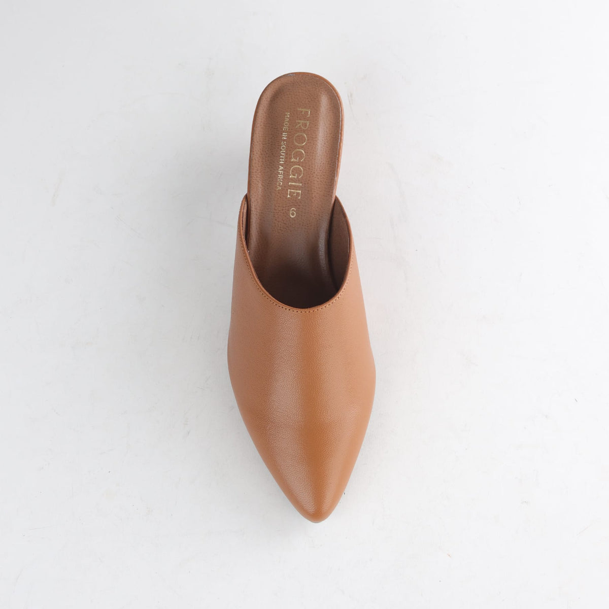 Froggie Shoes Sandals Kitten Heel Mule - top angle. 