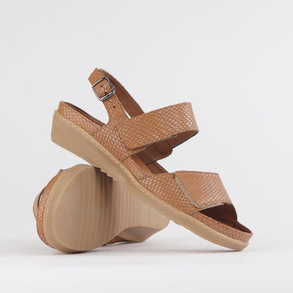 Froggie Shoes Shoes 2-Strap Sandal with Removable Footbed in Tan - 12655