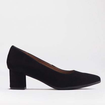 Froggie Shoes Shoes 3 / Black Suede / 12604 Pointed Block Heel Court Shoes in Black Suede - 12604