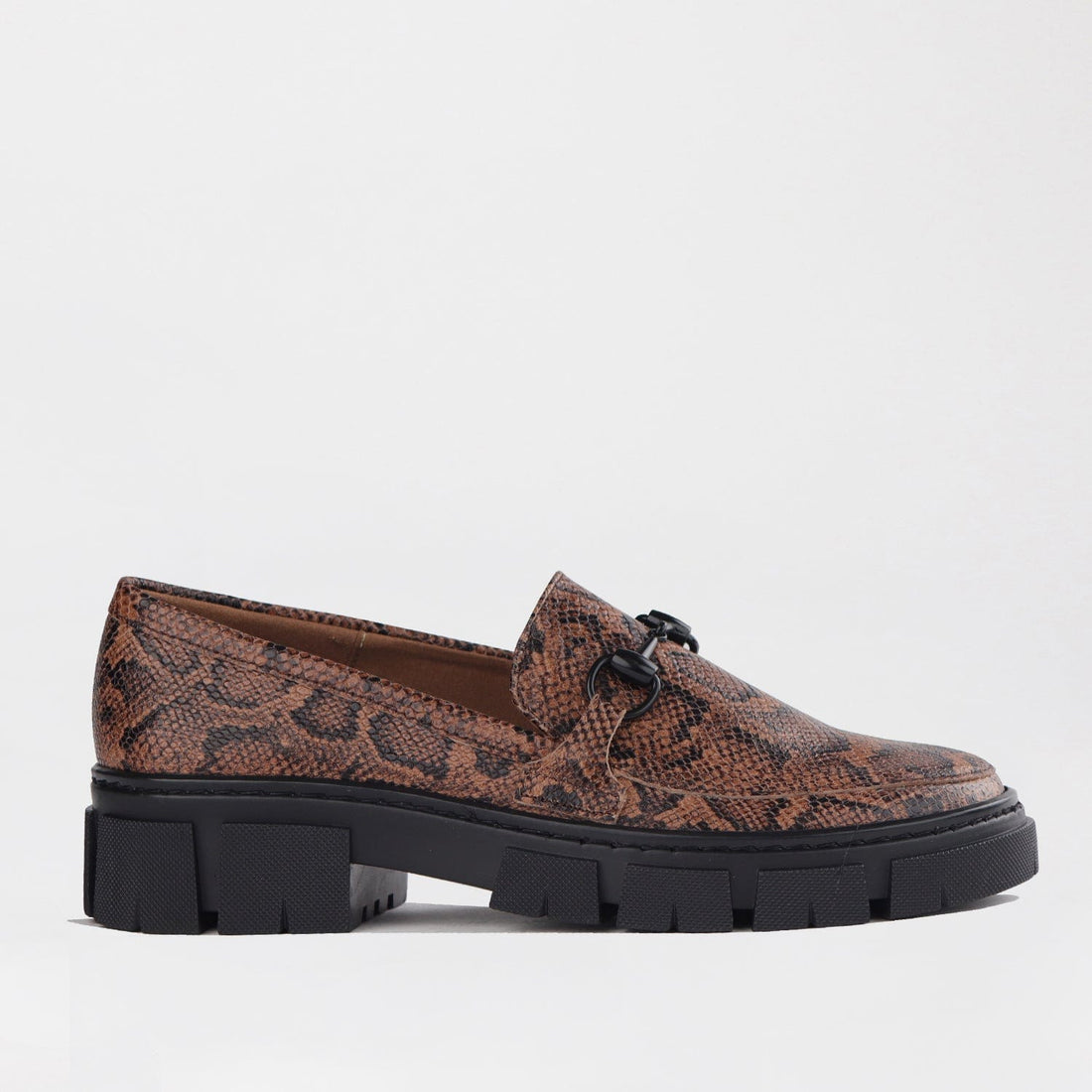 Froggie Shoes Shoes 36 / Saddle / 12772 Chunky sole loafer with black horsebit trim in Saddle - 12772