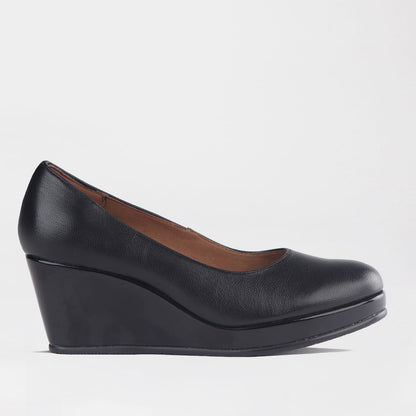 Froggie Shoes Shoes 4 / Black / 11168 Froggie Women’s Wedge Pump- Black Leather and Patent Leather- 11168
