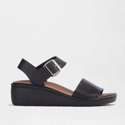 Froggie Shoes Shoes 4 / Black / 12665 Double Band Wedge Slingback Sandal with Removable Footbed in Black - 12665