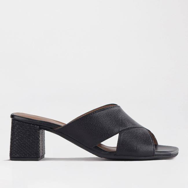 Froggie Shoes Shoes 4 / Black / 12738 Crisscross Block Heel Mule Sandal in Black - 12738
