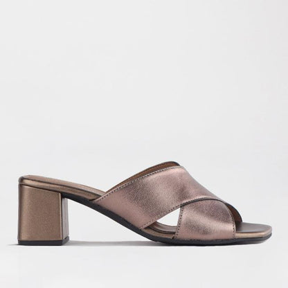 Froggie Shoes Shoes 4 / Lead Metallic / 12738 Crisscross Block Heel Mule Sandal in Lead Metallic - 12738