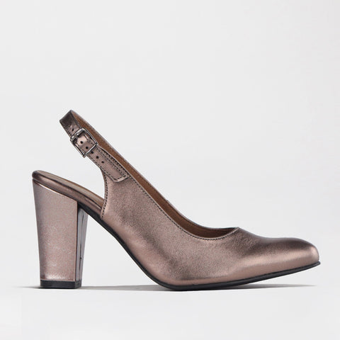 Block Heel Slingback in Lead Metallic - 12790