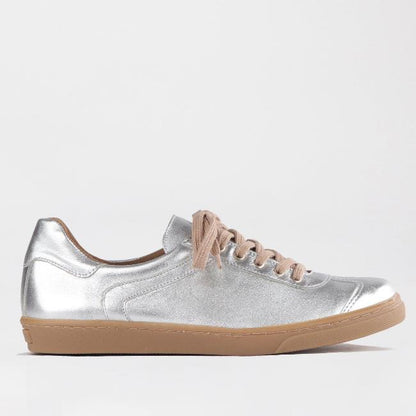 Froggie Sneakers, Leather Sneakers, Lace-up Sneakers - silver