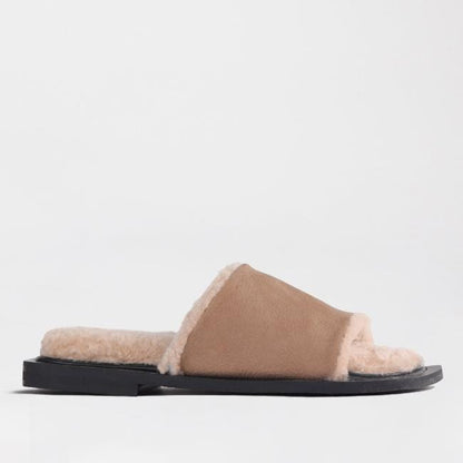 Froggie Shoes Shoes 4 / Stone / 12710 Flat Mule Sandal with Genuine Sheepskin lining in Stone - 12710