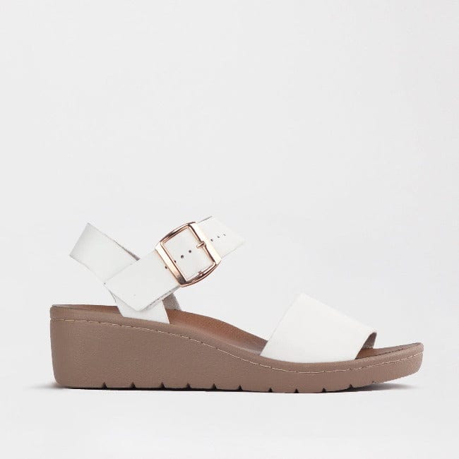 Froggie Shoes Shoes 4 / White / 12665 Double Band Wedge Slingback Sandal with Removable Footbed White - 12665