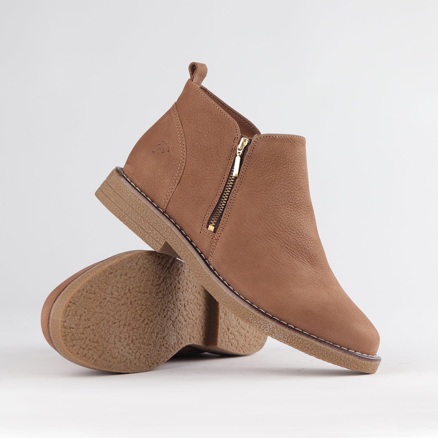 Froggie Shoes Shoes Ankle Boot with Gold Zip in Tobacco - 12777