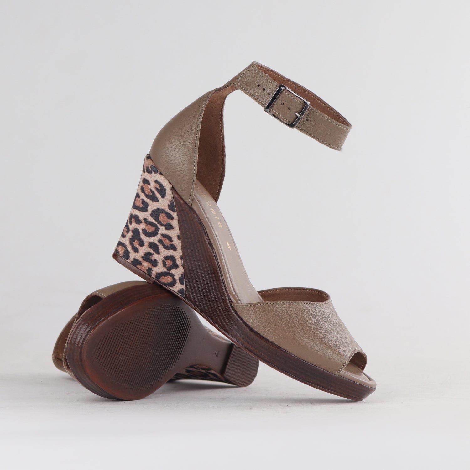Froggie Shoes Shoes Ankle Strap Wedge Sandal in Stone Multi- 12422