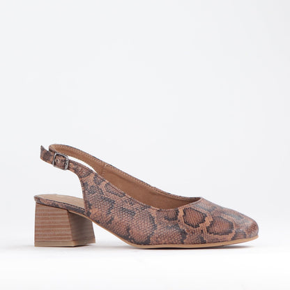 Froggie Shoes Shoes Block Heel Slingback in Saddle - 12595