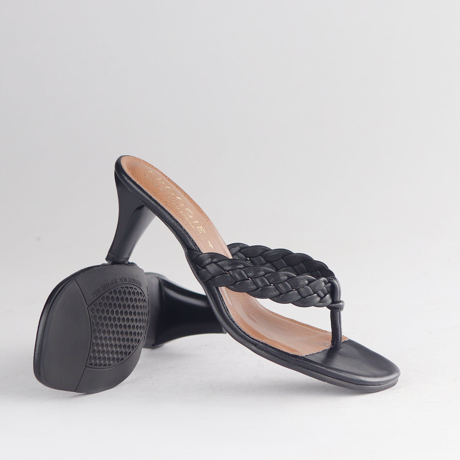 Froggie Shoes Shoes Braided Mule Heeled Sandals in Black -12969