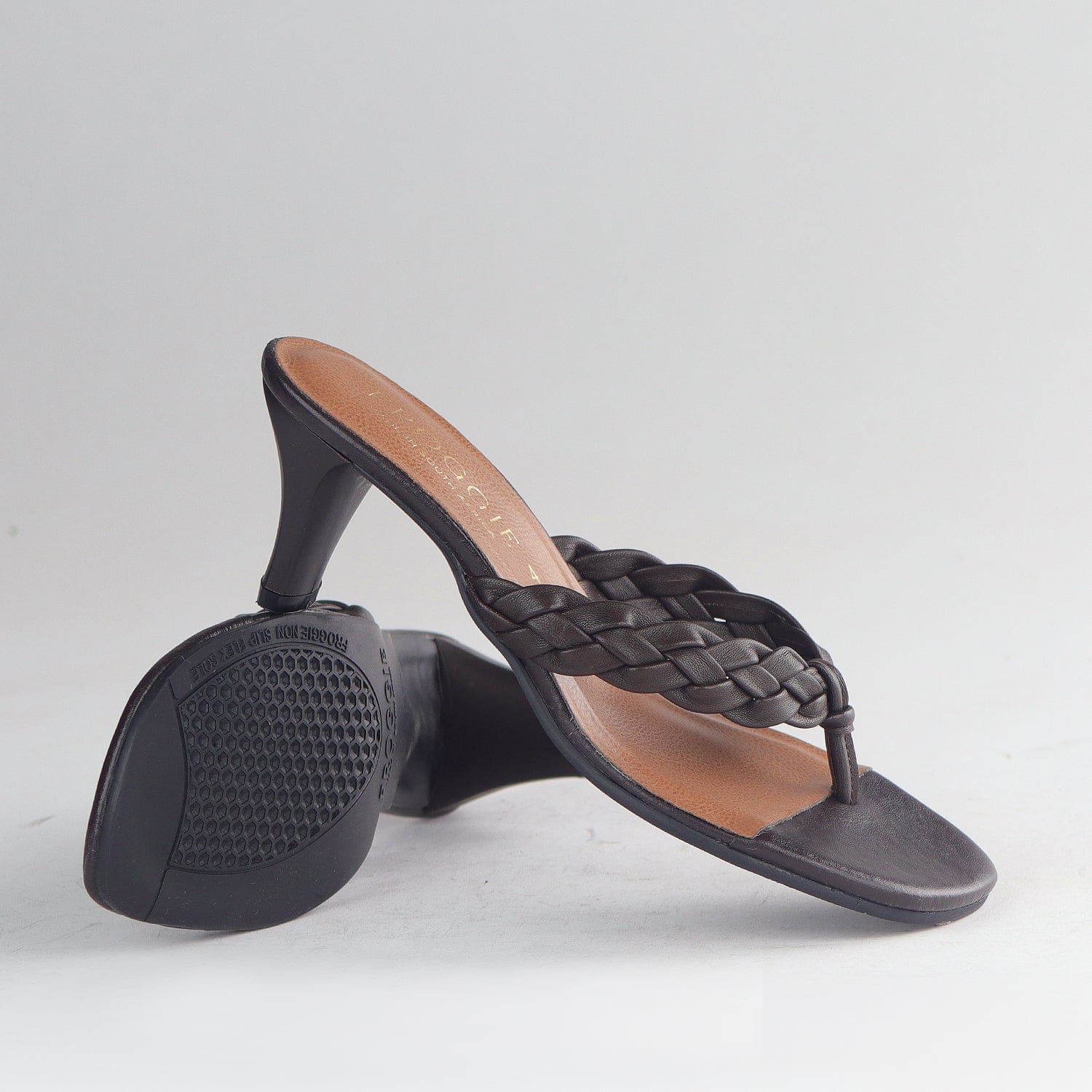 Froggie Shoes Shoes Braided Mule Heeled Sandals in Brown -12969