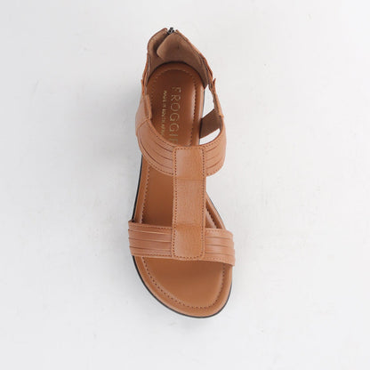 Froggie Shoes Shoes Close Back T-Bar Flat Sandal in Tan - 12886
