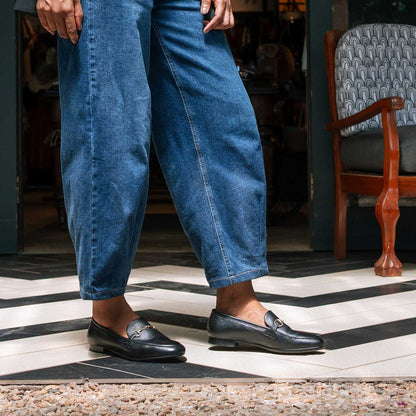 Froggie Shoes Shoes Closed Loafer with gold trim in Black - 12976