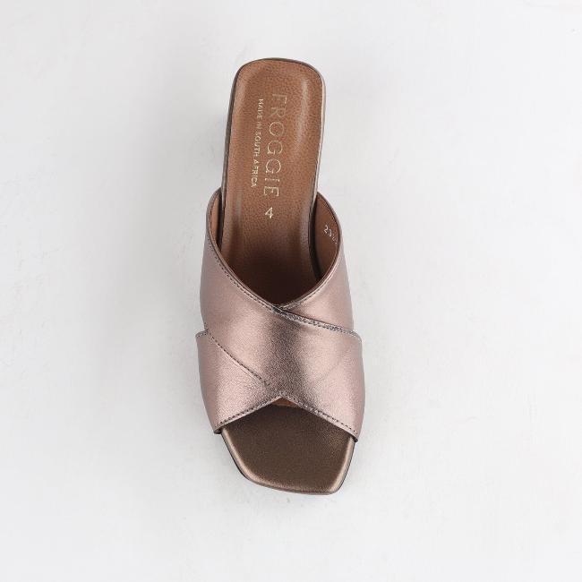 Froggie Shoes Shoes Crisscross Block Heel Mule Sandal in Lead Metallic - 12738