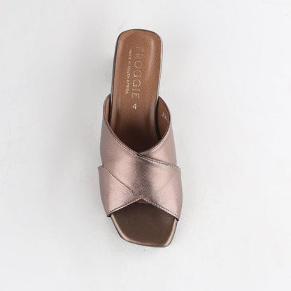 Froggie Shoes Shoes Crisscross Block Heel Mule Sandal in Lead Metallic - 12738