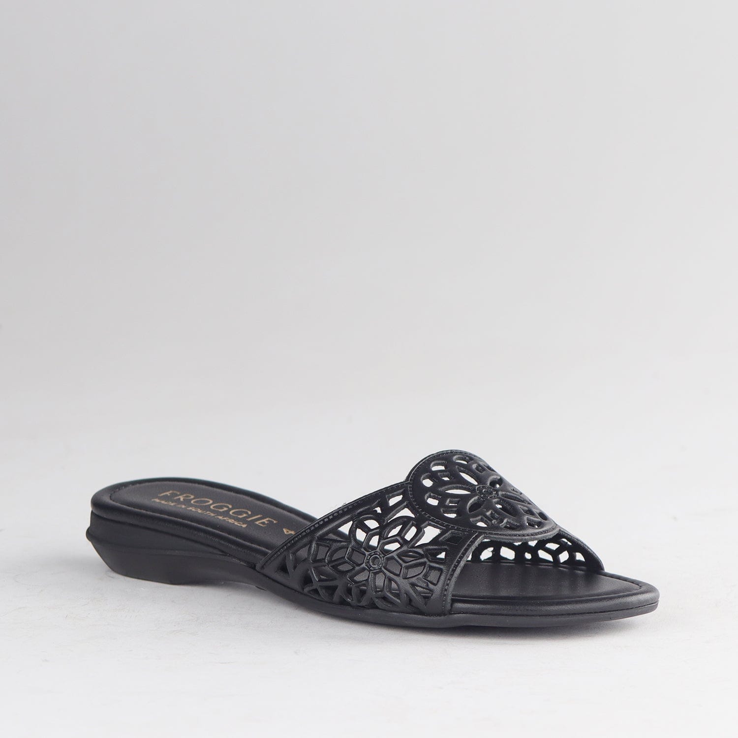 Froggie Shoes Shoes Cut Out Mule Flat Sandal in black - 12916