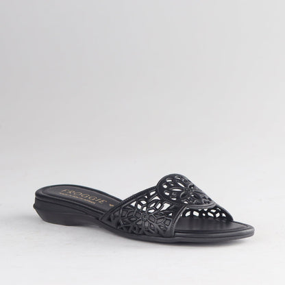 Froggie Shoes Shoes Cut Out Mule Flat Sandal in black - 12916