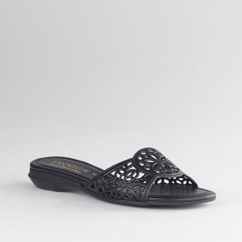 Froggie Shoes Shoes Cut Out Mule Flat Sandal in black - 12916