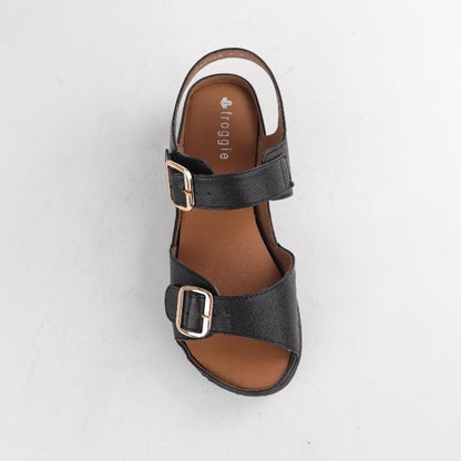 Froggie Shoes Shoes Double Band Sandal with Removable footbed in Black - 12411