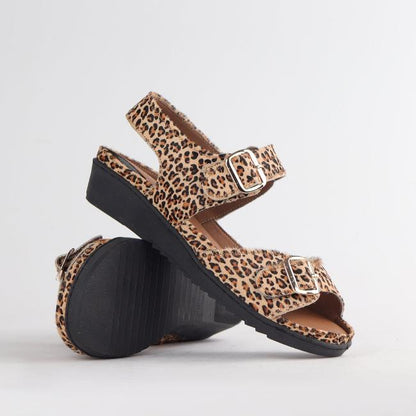 Froggie Shoes Shoes Double Band Sandal with Removable footbed in Cheetah Tan - 12411